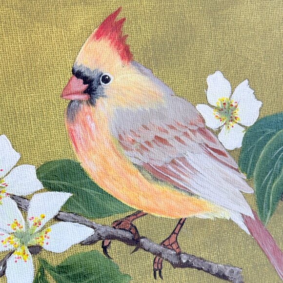 OOAK Vintage Signed Cardinal Painting with Wood Easel - Picture 5 of 14